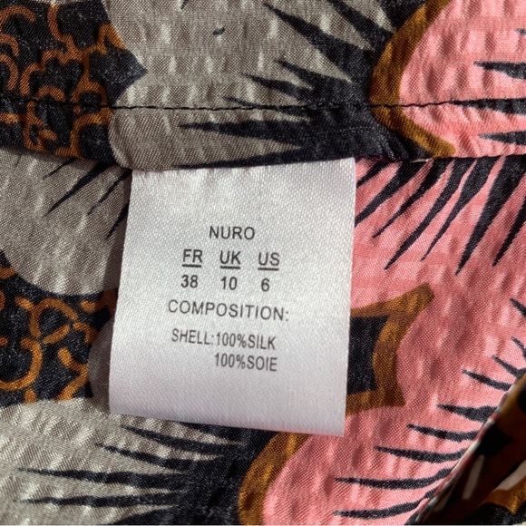 MANOUSH • Black Print Silk Kimono Sleeve Tie Waist Dress-Sz 6 - Picture 8 of 9